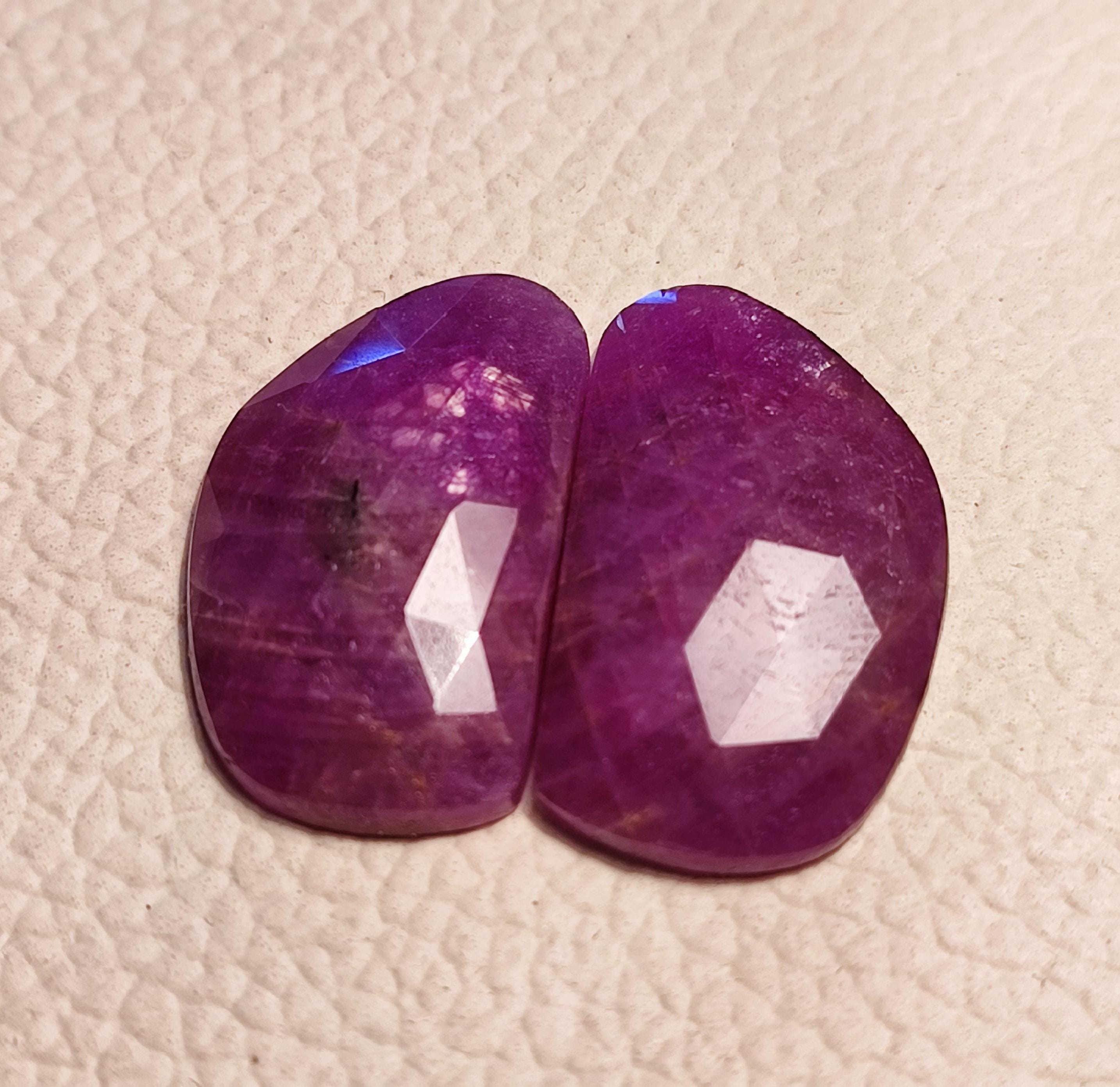 100% Natural African Ruby Rose Cut Pair Gemstone Ruby Faceted Rose Cut ...