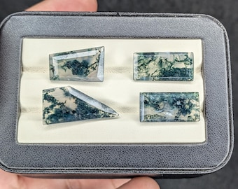 4Pcs Top Grade Moss Agate Step Cut Lot Transparent 100% Natural Moss Agate Gemstone For Making Jewellery