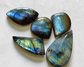 5Pcs Fancy Shape Natural Labradorite Cabochon Loose Labradorite Gemstone Smooth Polished Labradorite Cabochon Wholesale Price Labradorite L4