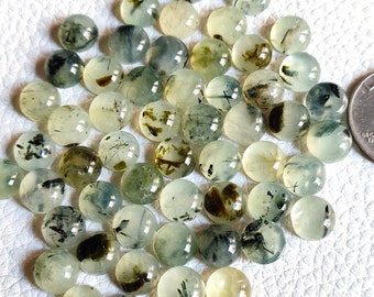 6Pcs From Lot Same Size & Shape Top Quality Natural Green Prehnite Cabochon For Making Jewelry Round Shape Loose Prehnite Gemstone Lot P7