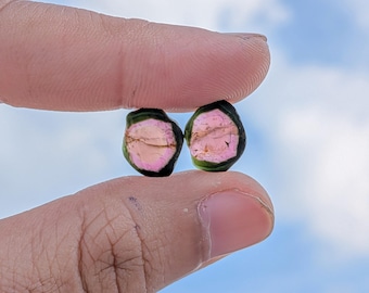2Pcs Natural Bio Pink Tourmaline Slice Raw Earth Mined Natural Shape Tourmaline Slice Rough For Making Jewelry
