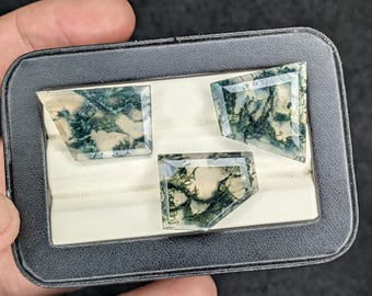 3Pcs Top Grade Moss Agate Step Cut Lot Transparent 100% Natural Moss Agate Gemstone For Making Jewellery