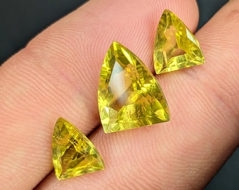 03Pcs RARE TRILLION SHAPE Lemon Quartz Faceted Gemstone Lemon Quartz Cuts For Jewelry Making Use, Calibrated Lemon Quartz Cuts Available