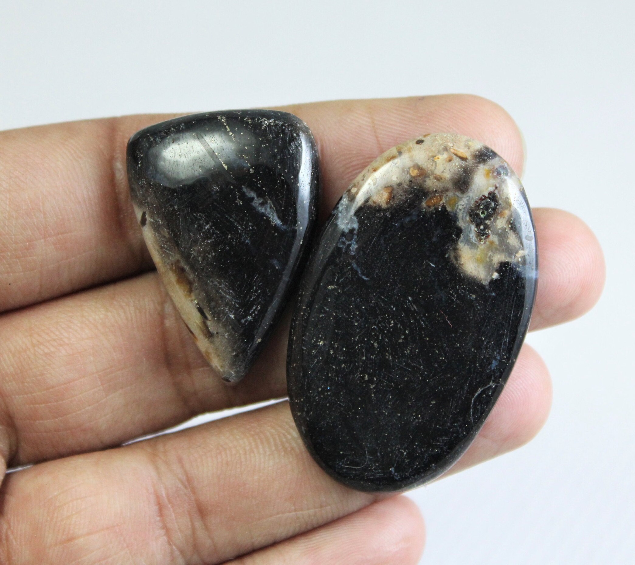 2pcs Natural Designer Plum Wood Jasper Lot Cabochon Plum Wood