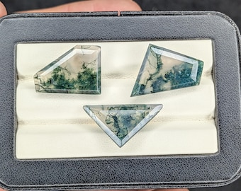 3Pcs Top Grade Moss Agate Step Cut Lot Transparent 100% Natural Moss Agate Gemstone For Making Jewellery