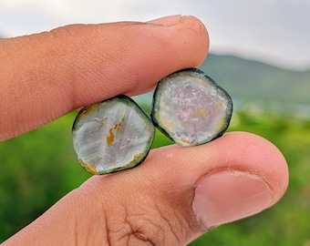 2Pcs Natural Bio Tourmaline Slice Raw Earth Mined Natural Shape Tourmaline Slice Rough For Making Jewelry