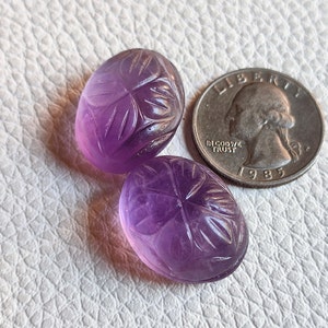 2Pcs Big Amethyst Carving Pair Top Clean Amethyst Lot Oval Shape Amethyst Lot Hand Carved Amethyst Lot For Making Jewelry A17
