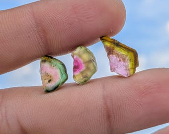 3Pcs Natural Bio Tourmaline Slice Raw Earth Mined Natural Shape Tourmaline Slice Rough For Making Jewelry Full Lot