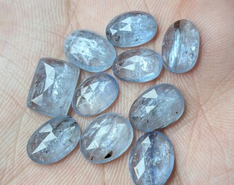 Aqua Kyanite Rose Cut Lot Top Quality Flat Back 11Pcs Lot Natural Aqua Kyanite Gemstone For Jewelry Making