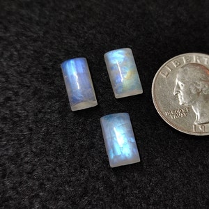 03 個 長方形 天然ホワイト レインボー ムーンストーン カボション 宝石 ロット ルース ホワイト レインボー 6 月誕生石 M42