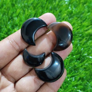 Natural 4Pcs Natural Banded Agate Moon Beautiful Smooth Banded Agate Gemstone Loose Banded Agate Cabochon Full Lot Black Banded Agate B1