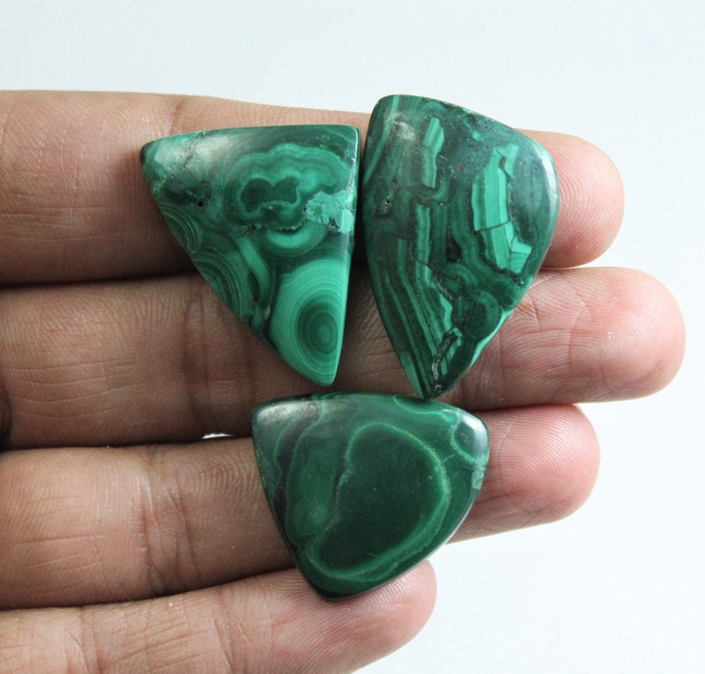 Natural Malachite Gem Cabochon Loose Gemstone Semi Precious Jewelry Making Malachite M2 3Pcs Mix shape Smooth Polished Designer Top AAAA