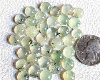 4Pcs From Lot Same Size & Shape Top Quality Natural Green Prehnite Cabochon For Making Jewelry Round Shape Loose Prehnite Gemstone Lot P26
