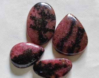 4Pcs Mix Size&Shape Amazing Rhodonite Gemstone Rhodonite Cabochon Lot Loose Gemstone For Jewelry Healing Rhodonite Gemstone R11