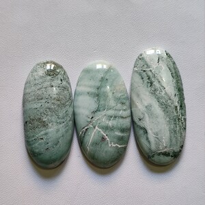 3Stk Oval Form Große Größe Hochwertiger grüner Zebra Jaspis Halbedelstein Natur Zebra Jaspis Handgemacht Cabochon glatt poliert Z6
