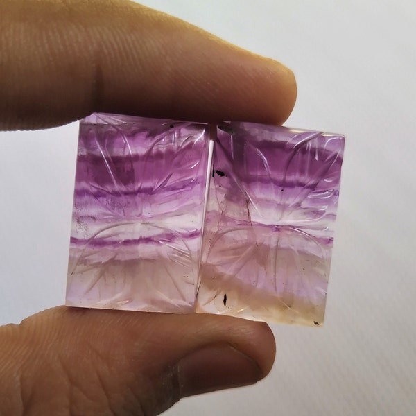 2Pcs Natural Fluorite Carving Pair High-Quality Multi Colour Carved Fluorite 100% Natural Fancy Shape Fluorite Carved Gemstone ForJewelryA28