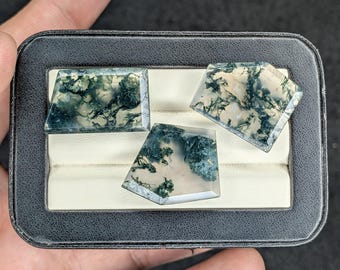 3Pcs Top Grade Moss Agate Step Cut Lot Transparent 100% Natural Big Size Moss Agate Gemstone For Making Jewellery