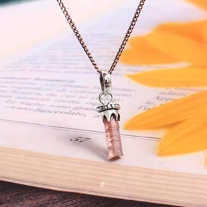 7CT Natural Clean Tourmaline 925 Starling Silver Natural Shape Pink Tourmaline Pencil Rough Pendant Tourmaline Pencil Pendant T4