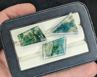 3Pcs Top Grade Moss Agate Step Cut Lot Transparent 100% Natural Moss Agate Gemstone For Making Jewellery