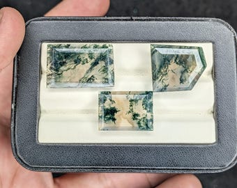 3Pcs Top Grade Moss Agate Step Cut Lot Transparent 100% Natural Moss Agate Gemstone For Making Jewellery