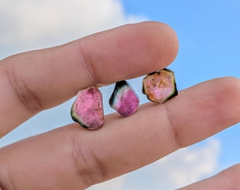 3Pcs Natural Bio Tourmaline Slice Raw Earth Mined Natural Shape Tourmaline Slice Rough For Making Jewelry Full Lot