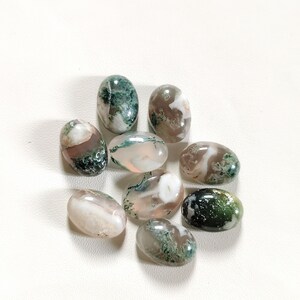 9Pcs Oval Moss Agate Lot Smooth Same Size & Shape Cabochon For Making Jewelry Transparent Polished Moss Agate Cabochon Moss Agate Stone A15