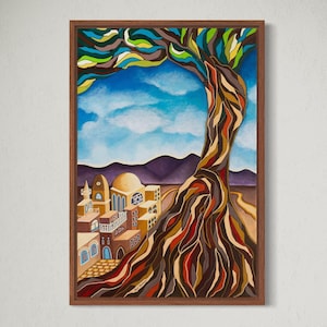 Jewish Art Print - Tree Of Life - Framed Judaica Art - by Yael Flatauer - Judaica Wall Decor - Tzfat Landscape - Mount Meron Painting