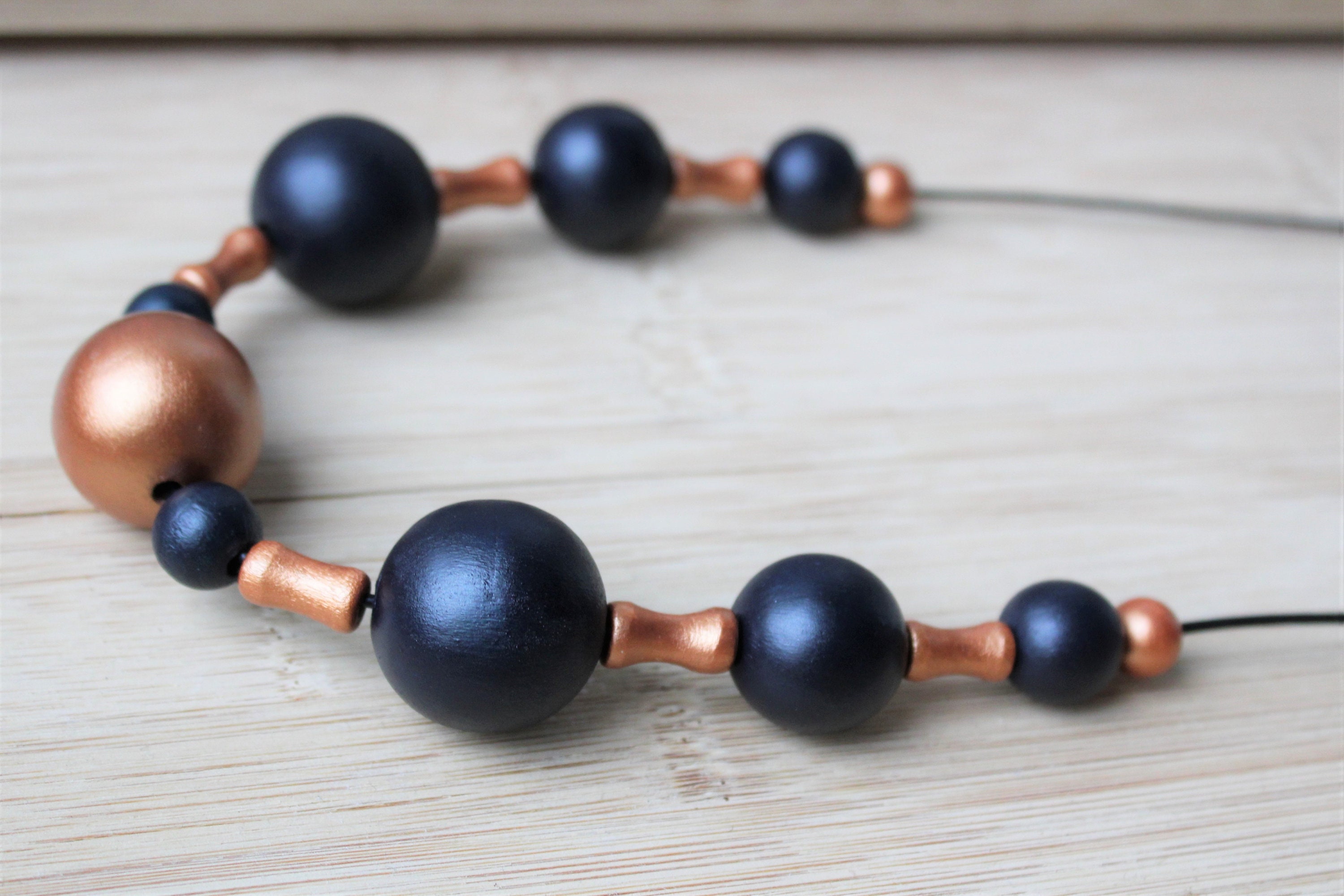 Blue Bead Necklace/ Dress up Wooden Necklace/ Statement Necklace