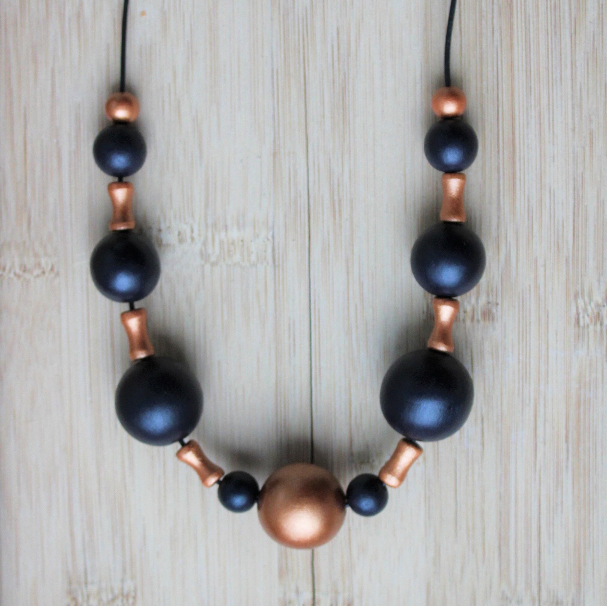 Blue Bead Necklace/ Dress up Wooden Necklace/ Statement Necklace