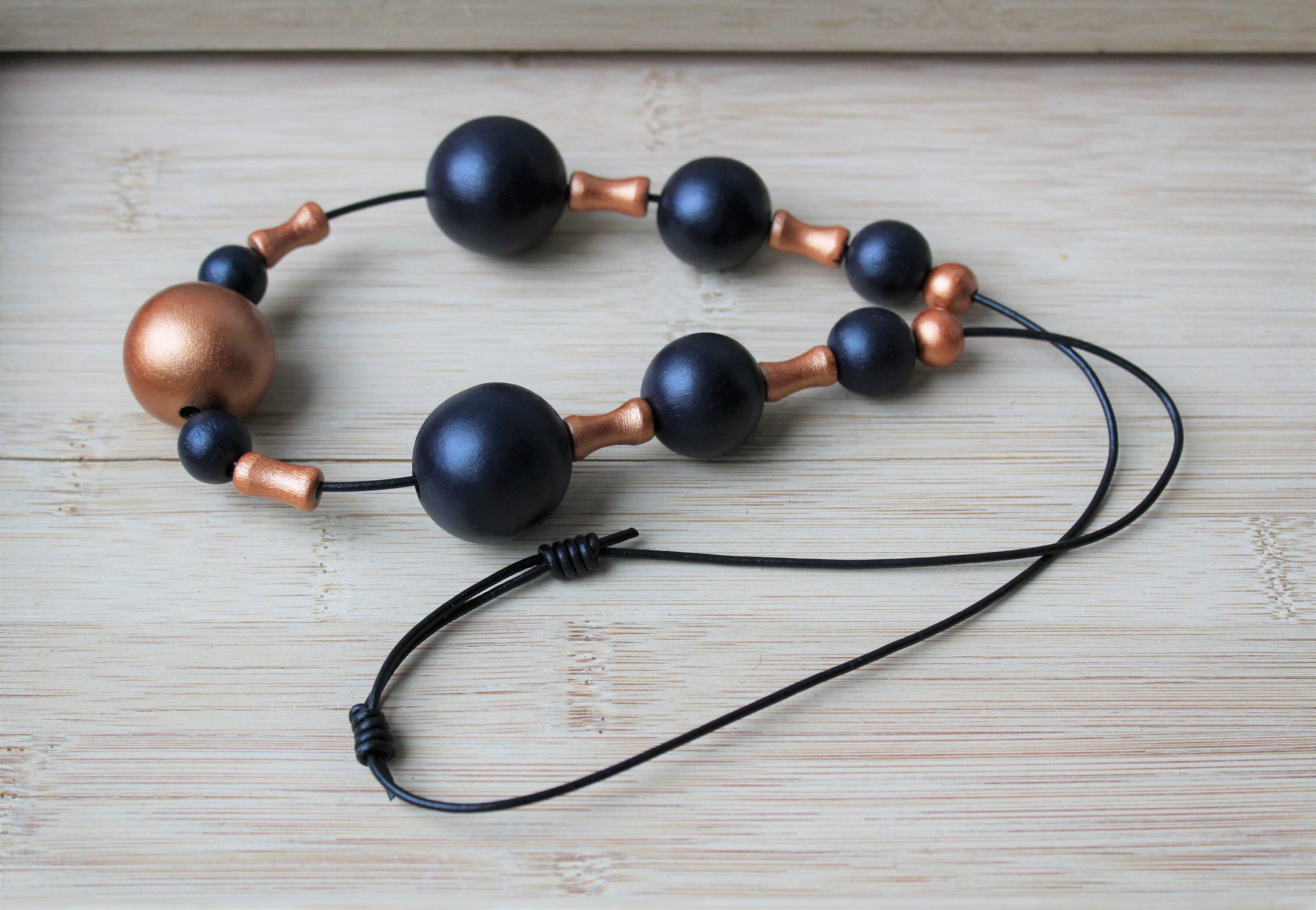 Blue Bead Necklace/ Dress up Wooden Necklace/ Statement Necklace