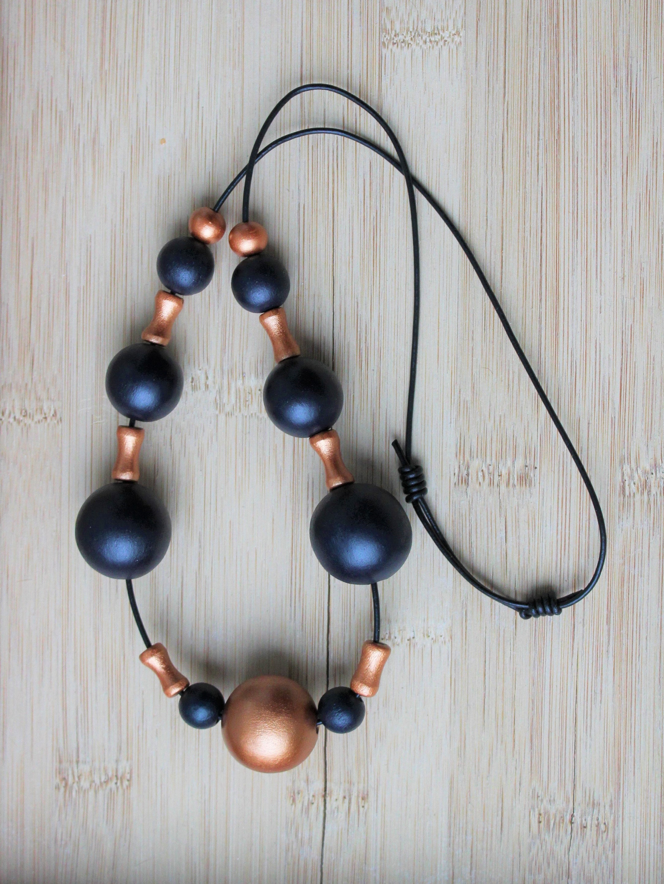 Blue Bead Necklace/ Dress up Wooden Necklace/ Statement Necklace