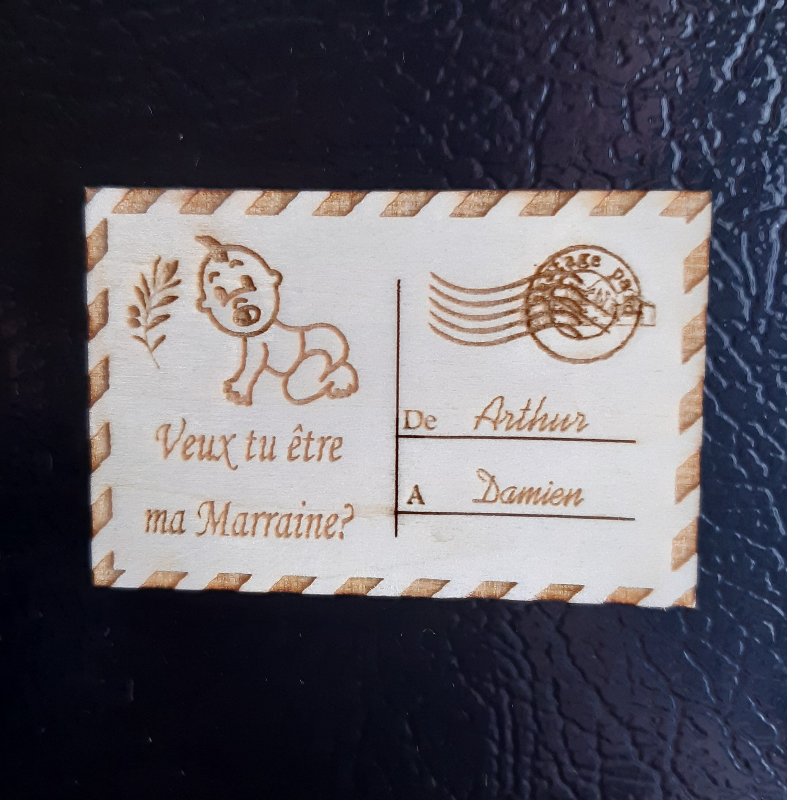 Magnet Baptême Parrain Marraine Carte Postale en Bois Personnalisés.