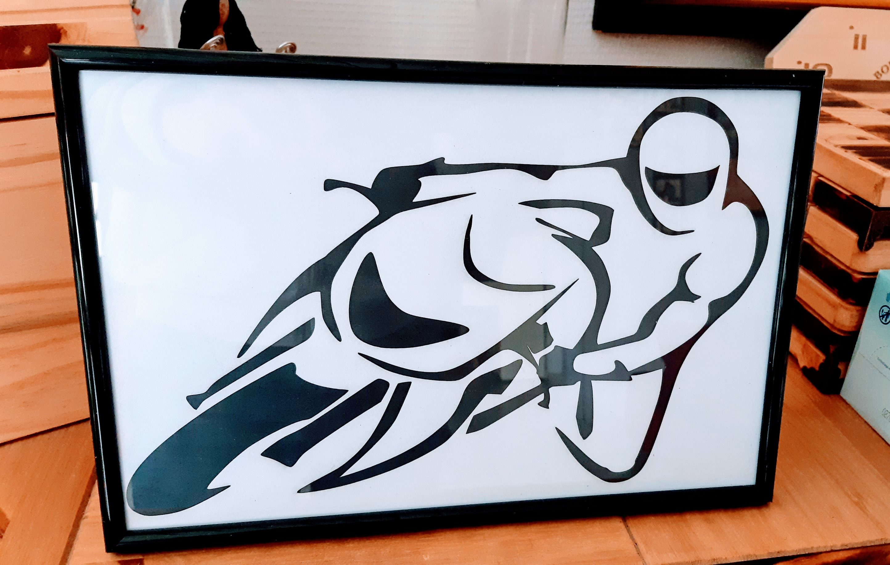 Décoration Cadre Mural ou à Poser, Motard Personnalisé Fait Main.