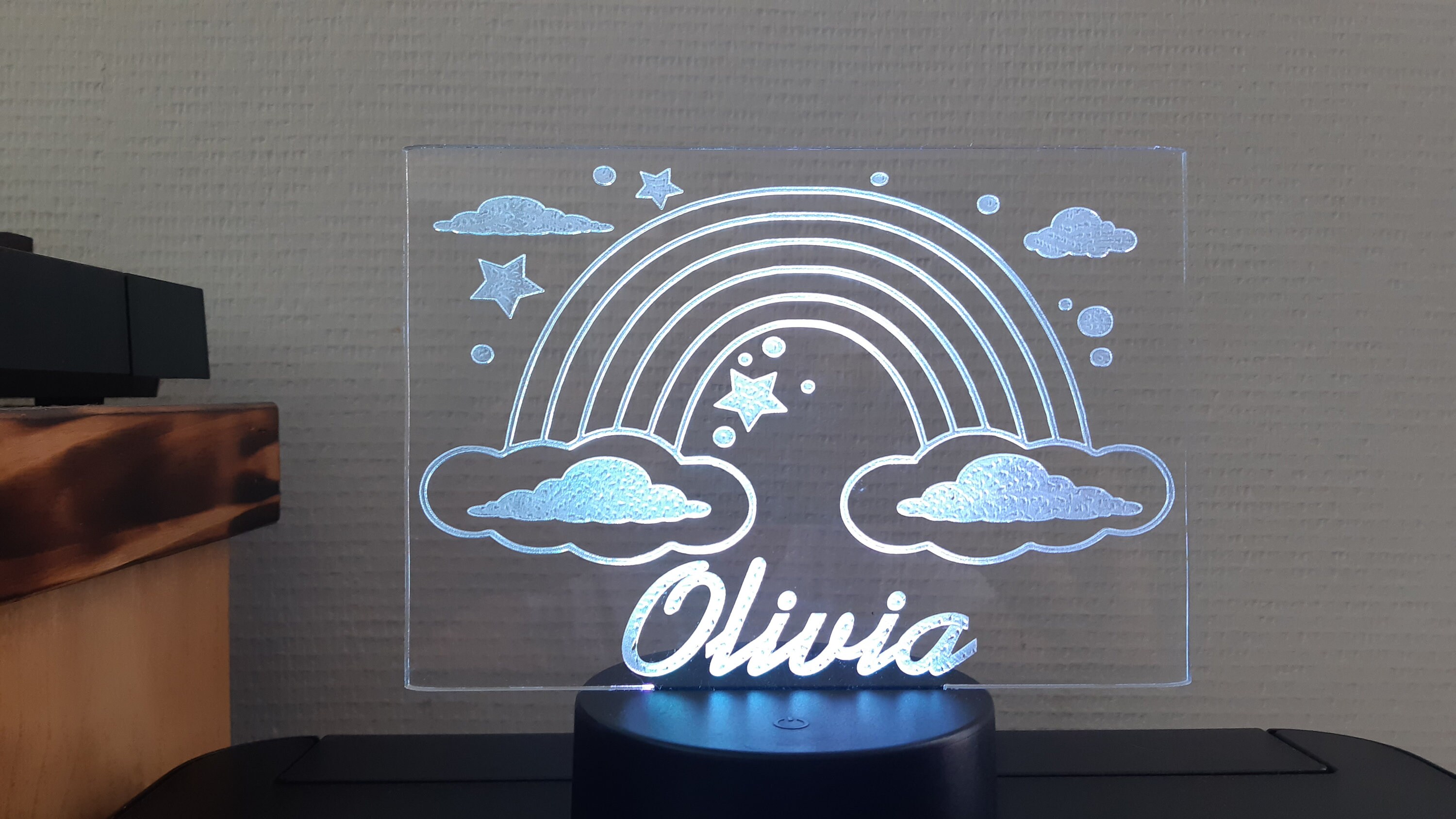 Lampe Veilleuse Arc en Ciel Personnalisée, Illusion 3D.