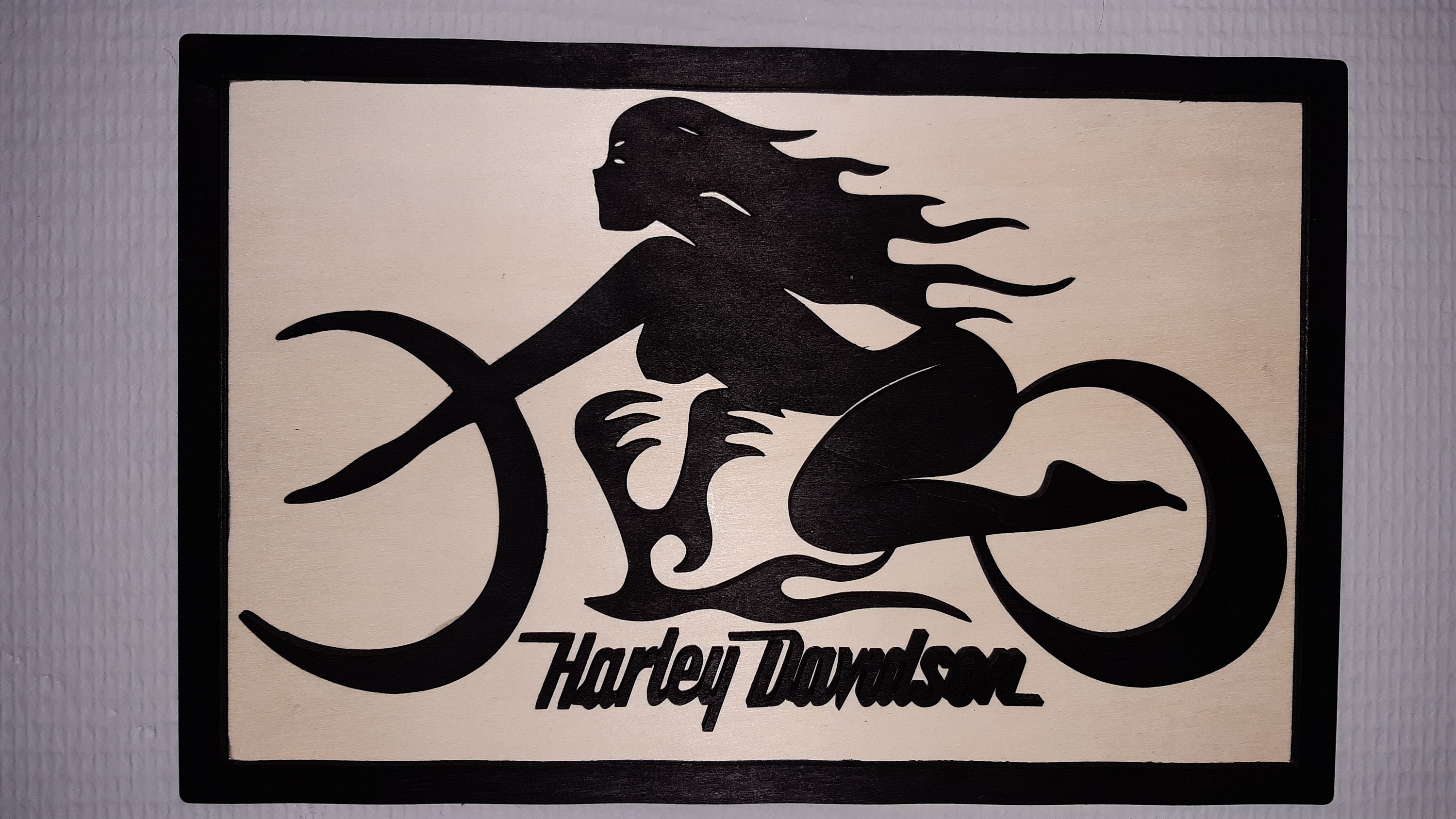 Décoration Murale Cadre Bois Harley Davidson, Personnalisé Fait Main.