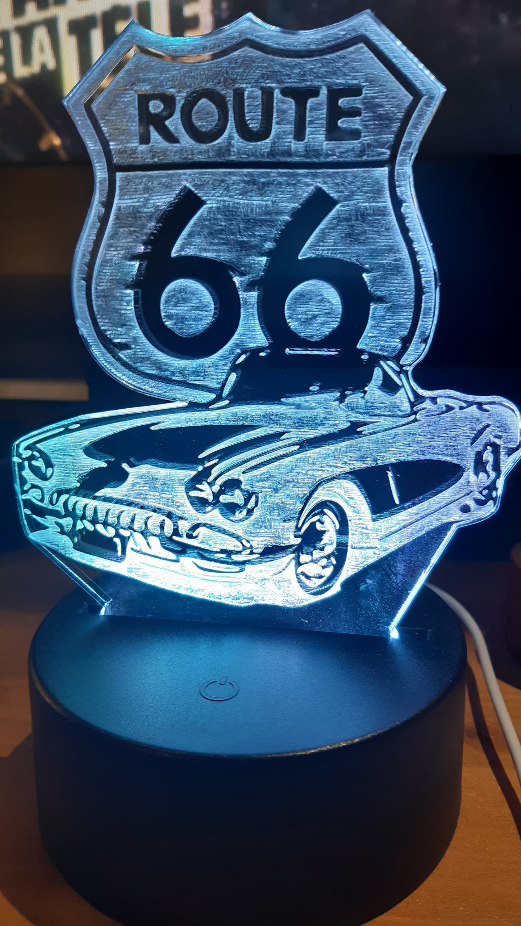 Lampe Veilleuse Route 66 Personnalisée, Illusion 3D .