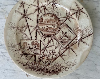 J.H. Davis Chatsworth brown transferware dinner plate