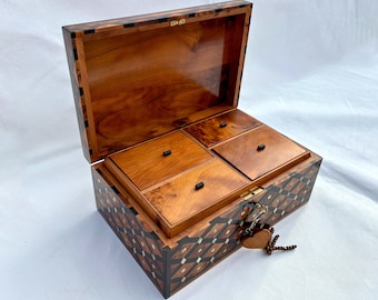 12&quot;×8&quot; Large Handmade Wooden Jewelry Box ,Thuya Burl Wood ,Lockable Wooden Chest Box With Two Storage Level,Organizer Box,wood JEWELRY BOX