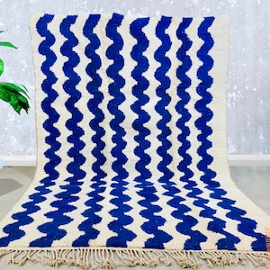 Marokkanischer Teppich Blau - Berber Teppich - Beni Ourain Teppich - Handgewebter Teppich - Blauer Teppich - Wollteppich