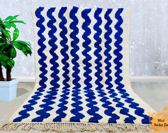 Moroccan rug blue - Berber rug - Custom Moroccan rug - Beni ourain rug - Handmade rug - Abstract Wool rug - blue rug - moroccan blue rug