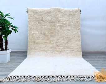 Beni Ourain solid rug - 100% wool Beber Moroccan carpet New Berber design Hand-Knotted Moroccan wool rug - White and Back berber carpet