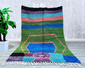 Tappeto marocchino 7x9 piedi, tappeto colorato Beni Ourain, tappeto in lana, tappeto fatto a mano, tappeto Beni Ourain, tappeto in stile marocchino, tappeto personalizzato 6,7 FT x 9,4 FT