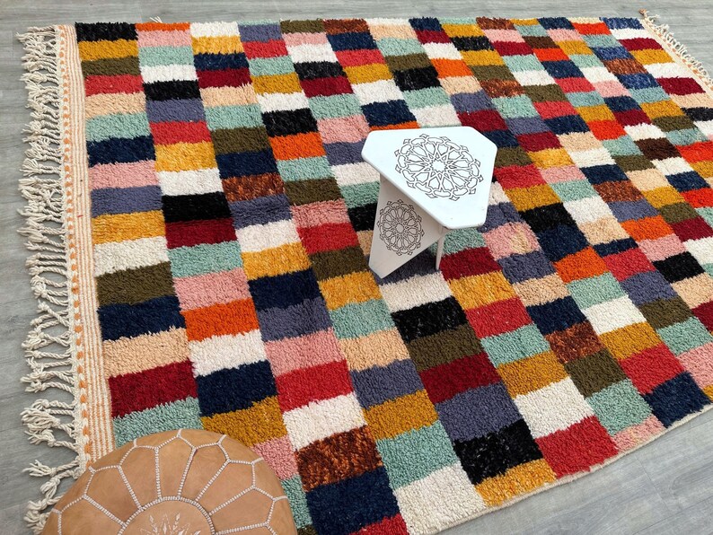 Colorful Rug 8x11, Beni Ourain Rug, Vintage Rug, Ready to Ship, Vintage