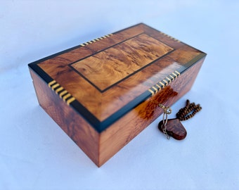 10"×6" houten juwelendoos met sleutel, Thuya houten geheugendoos, grote juwelendoos met twee opslagniveaus, sieraden opbergdoos, kerstcadeau