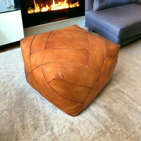 Genuine Leather pouf, Square Ottoman pouf, Large Ottoman Pouf, Square Footstool, Ottoman Coffee Table, Moroccan Leather Pouf