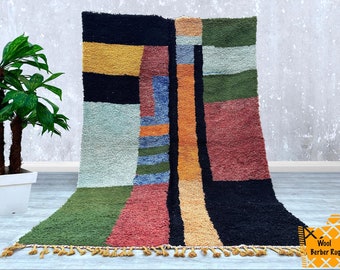 Tappeto marocchino 7x10 piedi, tappeto colorato Beni Ourain, tappeto in lana, tappeto fatto a mano, tappeto Beni Ourain, tappeto stile marocchino, tappeto personalizzato 6,7 FT x 9,8 FT