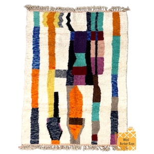 Handgefertigter Marokkanischer Beni Ourain Teppich - Luxuriöser Wollteppich für Wohnzimmer, Boho Chic Dekor, 200x300, Bunter Berber Teppich