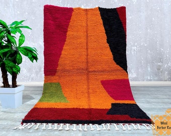 Alfombra marroquí 5.1 FT x 7.7 FT, Alfombra Azilal, Alfombra colorida Beni Ourain, Alfombras para sala de estar, Alfombra de área para dormitorio, Alfombra bereber auténtica 5x8
