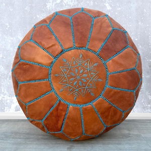 Genuine Leather pouf, Round Ottoman pouf, Ottoman Pouf, Round Footstool, Ottoman Coffee Table, Moroccan Leather Pouf (unstaffed)