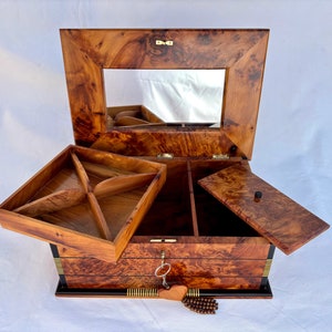 13"×9" Wooden Jewelry Box with Mirror, Moroccan jewelry Box, Handmade Jewelry Box, wedding wood memory box, thuya wooden burl Jewelry Box